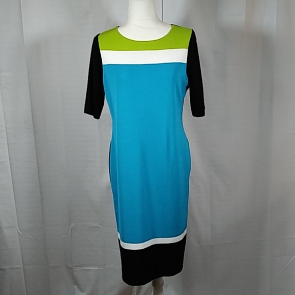 Misook Dresses & Skirts - Misook aqua green black knit dress M 0928